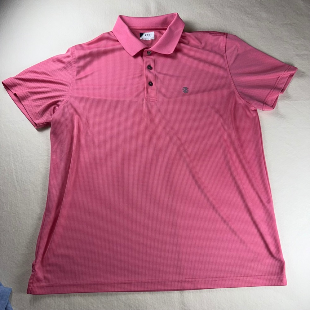IZOD Golf Men XL PINK Short Sleeve Performance Polo Shirt Micro Grid Texture